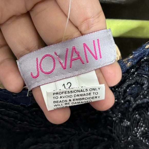 Jovani Blue Striped Lace Mini Sheath Dress Sz 12 - Picture 6 of 14